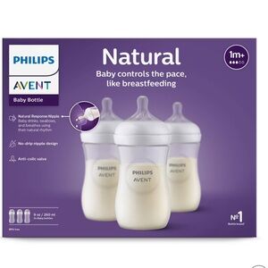 💜 Philips Avent 3pk Natural Bottle with Natural Response Nipple - Clear - 9oz